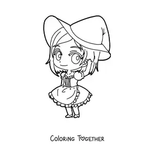Coloring page of a chibi girl with a witch dress