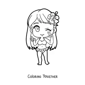 Coloring page of a chibi girl in a bikini