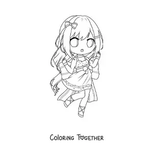 Coloring page of a chibi girl in a summer dress