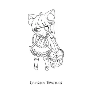 Coloring page of a chibi girl with neko ears
