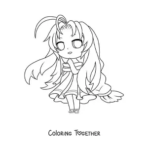 Coloring page of a chibi girl with a long dress