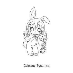 Coloring page of a chibi girl in an Easter bunny costume