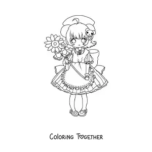 Coloring page of a chibi girl with mouse ears