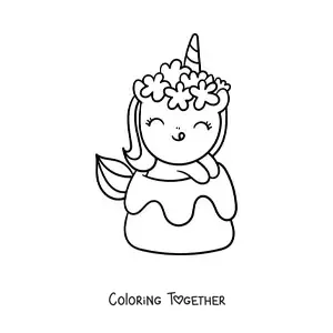 Coloring page of an easy kawaii unicorn with a giant candy