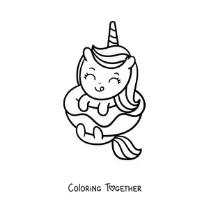 Coloring page of a baby unicorn inside a donut