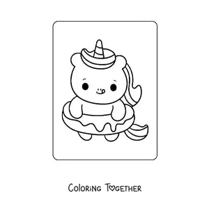 Coloring page of an easy baby unicorn with a giant donut