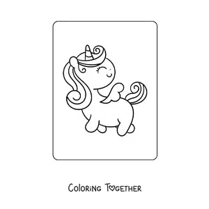 Coloring page of a cute cartoon unicorn walking