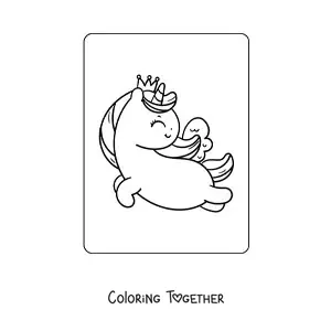 Coloring page of a unicorn princess flying
