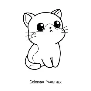 Coloring page of a kawaii cat with big eyes