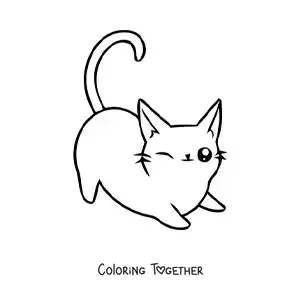 Coloring page of a kawaii cat stretching