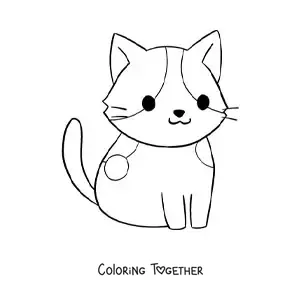 Coloring page of an easy kawaii cartoon cat