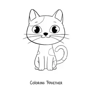 Coloring page of a kawaii cartoon cat with spots