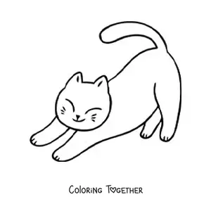 Coloring page of a kawaii kitten stretching