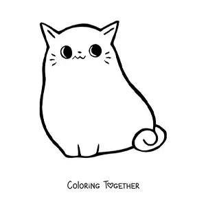 Coloring page of a big, easy kawaii kitten