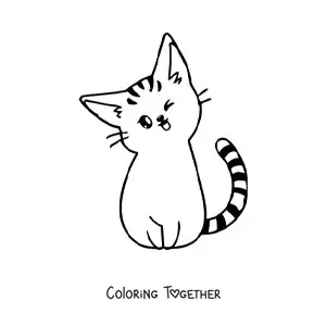 Coloring page of a striped kawaii kitten sitting down