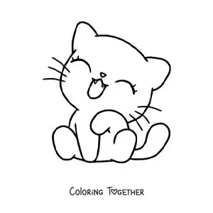Coloring page of a kawaii kitten sitting down