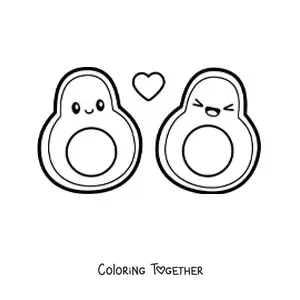 Coloring page of a pair of kawaii avocados