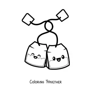 Coloring page of a pair of kawaii tea bags