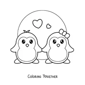Coloring page of a pair of kawaii penguins