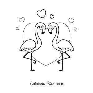 Coloring page of flamingos in love