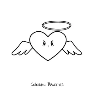 Coloring page of an animated winged heart
