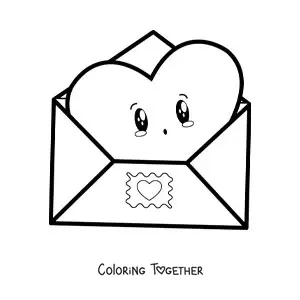 Coloring page of an animated kawaii love letter