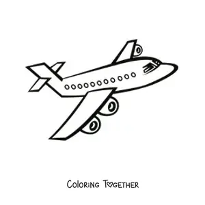 Coloring page of a commercial airplane flying sideways