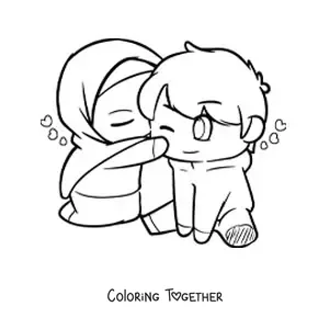 Coloring page of a pair of kawaii Muslims