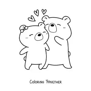 Coloring page of a pair of kawaii bears