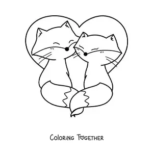 Coloring page of a pair of kawaii foxes
