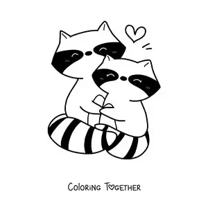 Coloring page of a pair of kawaii raccoons