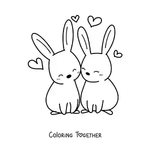 Coloring page of a pair of kawaii rabbits