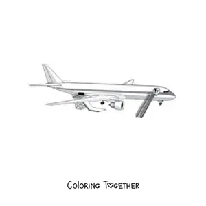 Coloring page of a commercial airplane still on the ground
