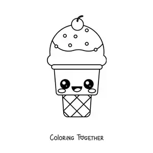 Coloring page of an easy kawaii ice cream cone