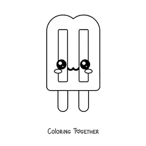 Coloring page of an easy kawaii double ice cream popsicle