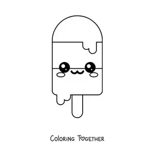 Coloring page of an easy kawaii ice cream popsicle