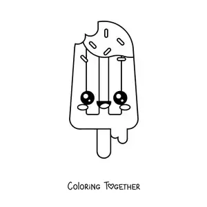 Coloring page of a bitten kawaii ice cream popsicle