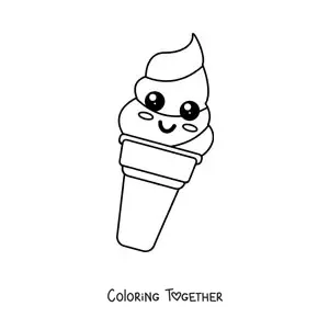 Coloring page of a large kawaii ice cream cone