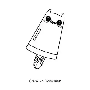 Coloring page of a cat-shaped kawaii ice cream popsicle