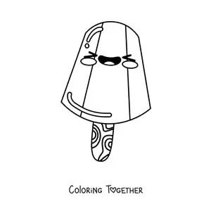 Coloring page of an animated kawaii ice cream popsicle