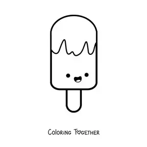 Coloring page of an animated kawaii popsicle