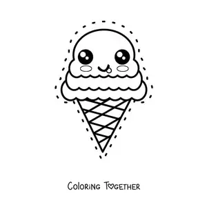 Coloring page of a large cute kawaii ice cream cone