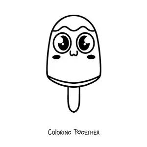Coloring page of a kawaii popsicle with big eyes