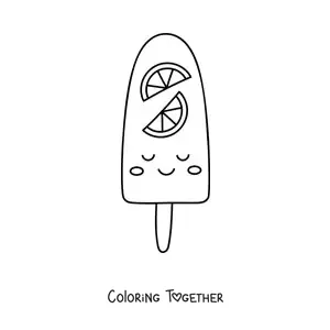 Coloring page of an easy kawaii popsicle ice cream