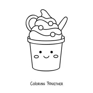 Coloring page of an easy kawaii cup ice cream