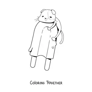 Coloring page of an animated kitten on a melting kawaii popsicle
