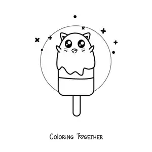 Coloring page of a kawaii kitten popsicle