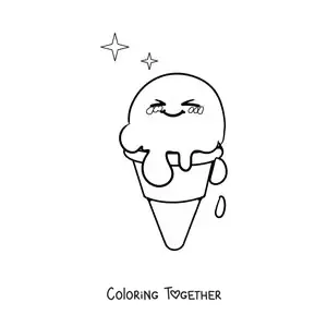Coloring page of a melting kawaii ice cream cone
