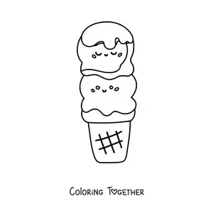 Coloring page of 2 kawaii ice cream scoops