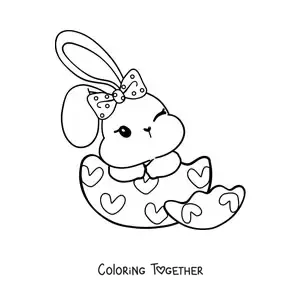 Coloring page of a kawaii Easter bunny in an egg